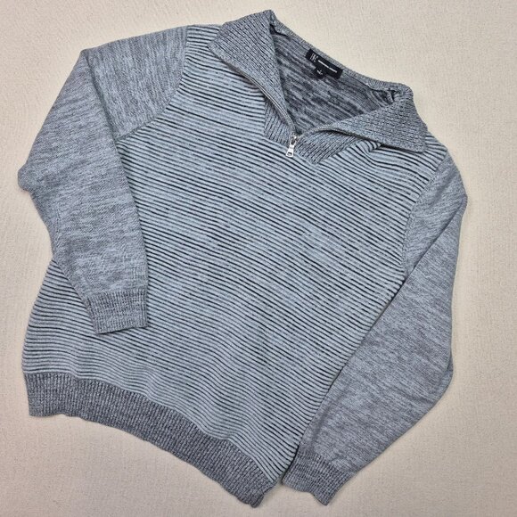 International Concepts Women's Gray Ribbed 1/4 Zip Mock Neck Sweater Sz L - Picture 1 of 6